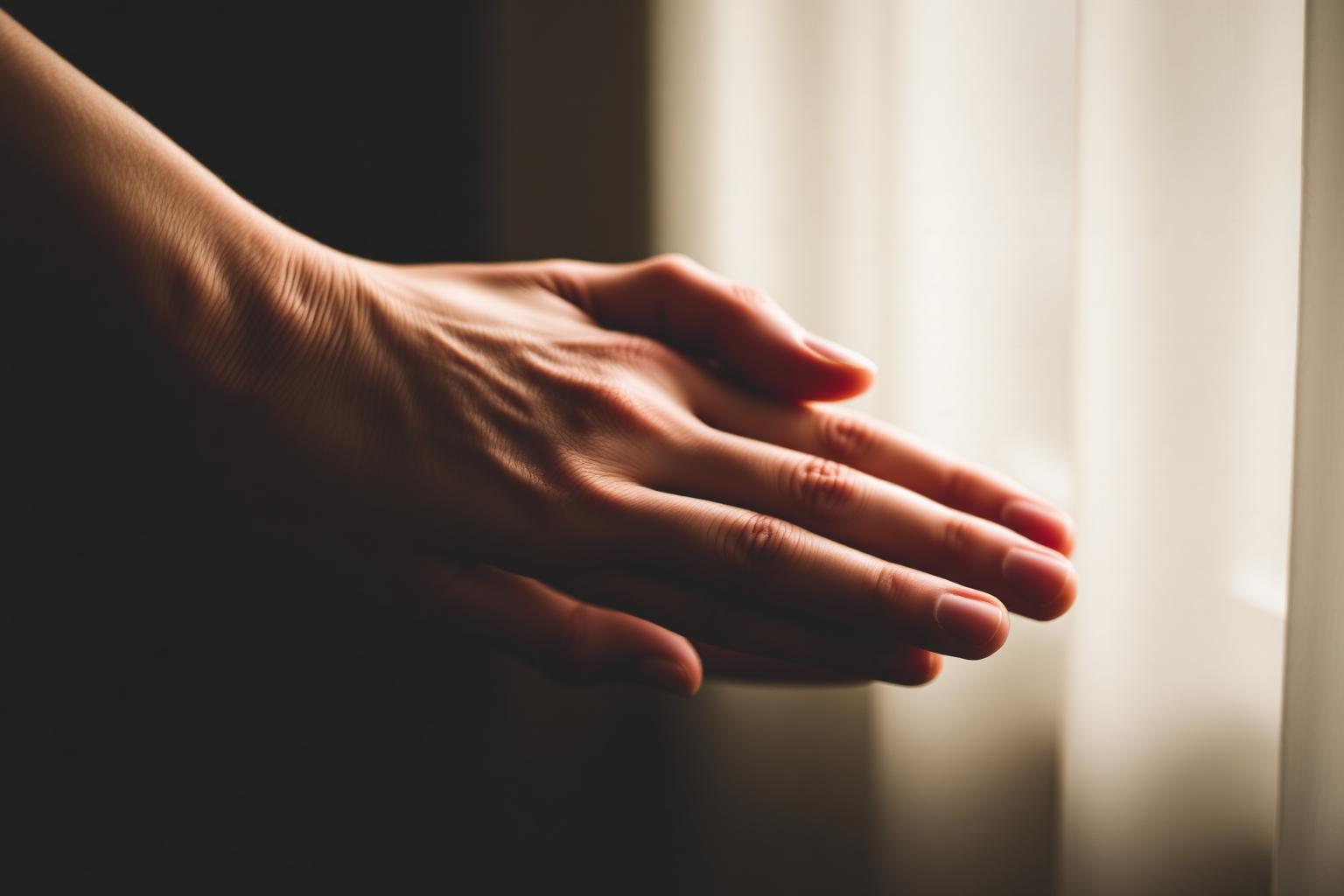 A hand reaching toward soft natural light
